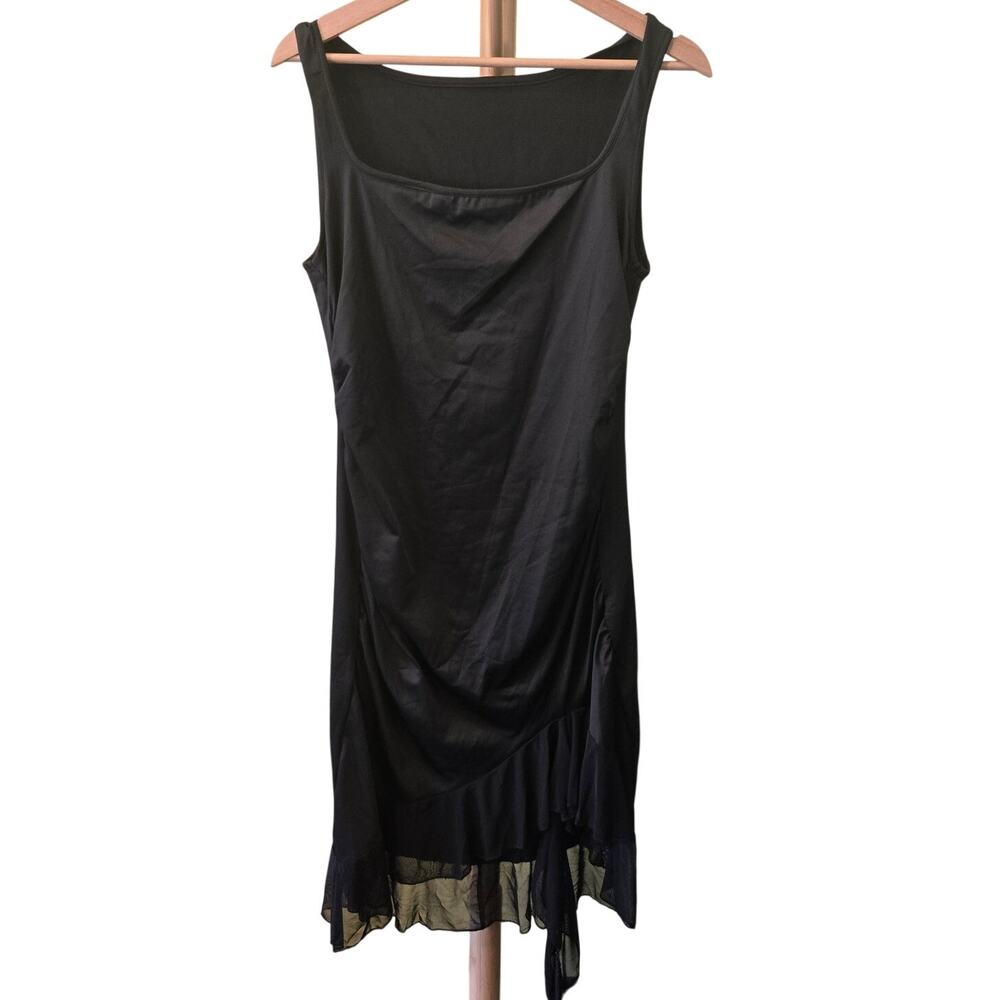 NWT Large Black Square Neck Sexy Bodycon Midi Dress w Flowy Skirt Details [0054] - Picture 2 of 7